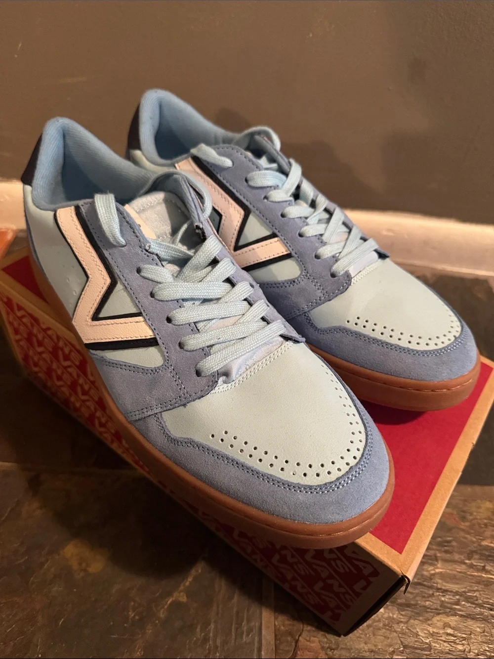 Lightly worn men’s Vans Lowland 2.0 Sneakers in heritage blue/gum